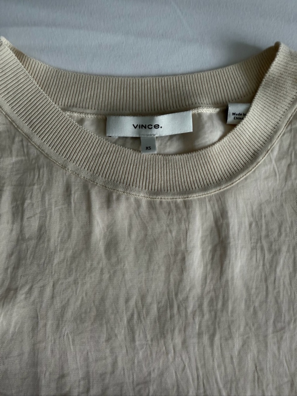 Vince Rib Trim High Neck Side Slit Beige Cream Sleeveless Shell Tank Top - Picture 9 of 13